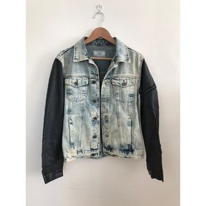 Zara Man Denim Jacket with Faux Leather Sleeves